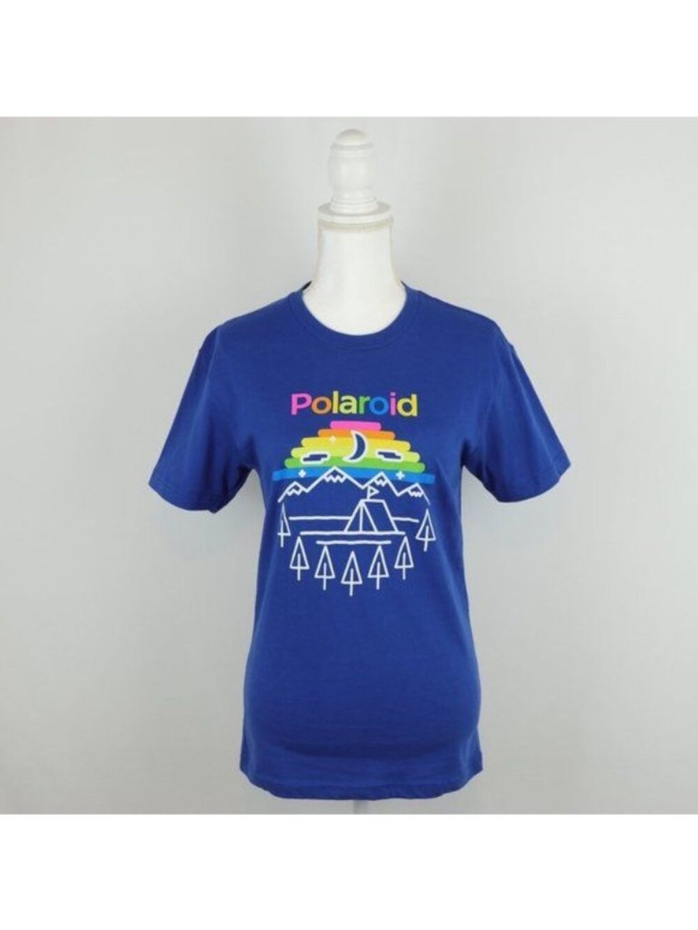 Polaroid Unisex Adult Small Blue White Camera-Themed Casual Short Sleeve Tee